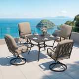 MELLCOM Outdoor Swivel Rocker Patio Chairs with Khaki Cushions, Set of 4