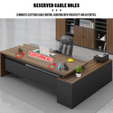 Executive L Shaped Office Desk, 1'' Thick Tabletop, Solid Wood Ecological Board, with Side cabinets and Wire Holes