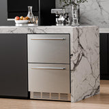 Antarctic Star Outdoor Beverage Refrigerator 24 Inch Wide,Stainless Steel Double Drawer Mini Fridge 145 Cans, 32-50°F,Silver