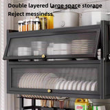Large 3-Tier Over Sink Dish Drying Rack with Flip-top Door,Dish and Bowl Rack,Double-Layer Design,for Kitchen Storage and Organization,for Dishes,Glasses,Bowls,and Cutlery (Black, 75cm/29.5in)