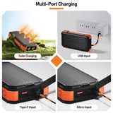 ERRBBIC Solar Charger Power Bank 49800mAh, 22.5W Portable Charger, 15W Wireless Charging, Solar Panel Charger, Built-in Four Cable, with USB C for Cell Phones, with Dual Flashlight for Camping