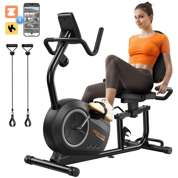 YOSUDA PRO Recumbent Exercise Bike for Home Use with Resistance Bands-Recumbent Bike with Smart Workout APP, Comfortable Seat, Pulse Sensor & 16-level Resistance YOSUDA