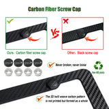Carbon Fiber License Plate Frames- Black Carbon Pattern Plastic Front & Rear Car Tag Holder Cover 2 Pack with Mount Hardware, Screws, Caps, Handlebar Stickers