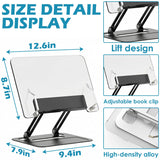 Acrylic Adjustable Book Stand, Reading Stand with Lift Design, High-Density Alloy Desktop Document Holder for Document Recipe, Cookbook, Music Book (Black)