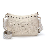 tutuebobe Small Boho Crochet Purse for Women Slouchy Beach Handwoven Crossbody Bags Vacation Shoulder Bag Purse Wide Shoulder Strap (beige)