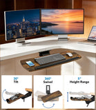 Keyboard Tray Under Desk with Storage Drawer, Height Adjustable Keyboard Tray Slide Out 360° Swivel Tilt, Ergonomic Under Desk Mount Keyboard & Mouse Holder for Gaming Home Office, 28''x11'' Vintage