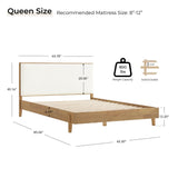 CHITA Queen Size Platform Bed, with Boucle Upholstered Headboard and Wooden Slats Support, No Box Spring Required, Natural Oak