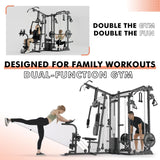 GMWD Dual-Station SmithΔ Machine Power Cage, All-in-One Home Gym Workout Station with 121LB Weight Stacks & Cable Crossover, Professional Functional Trainer for Couples & Family Strength Training