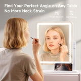 Kcavvi Vanity Mirror with Lights, Height-Adjustable & 360° Rotation, 1/10X Magnification, Three Color Lighting Modes, Makeup Mirror Smart Touch Control, Large Vanity Desk Mirror (17.5in,White)