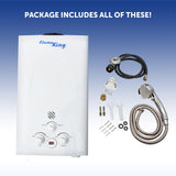 Flame King Portable Tankless Water Heater Propane Gas 10L 2.64 GPM at 68,000 BTU, Outdoor Instant Hot Water Shower for RV, Camping, Farm, Cabins