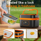 AKUDY Cordless Electric Lunch Box for Adults, 6.3-Cup Rechargeable Self Heating Lunch Box with Scheduled Heating & Automatic Keep Warm, Portable Food Warmer for Work, Office, Travel & Outdoor Use