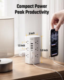 20Ft Tower Power Strip, Long Extension Cord, Flat Plug, 1700J, 12 AC 5 USB