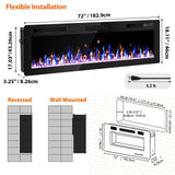 VENDROZ 72 Inch Electric Fireplace, Ultra-Thin Fire Places Electric Fireplace Inserts Recessed and Wall Mounted with Remote Control, 750W/1500W Fireplace Electric Heater with Timer, Multi-Flame
