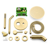 SUMERAIN Shower System with Tub Spout and Handheld Shower, Brass Rain Shower Tub Set with 8 Inches Shower Head and Rough in Valve Brushed Gold