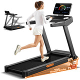 CURSOR FITNESS Treadmill with 20% Incline, Treadmills for Home 400 lb Capacity, 3.5HP Quiet Brushless, Folding Treadmill with Handle & Pulse Sensors, Running Machine for Home, 0.6-8.7MPH Speed Range