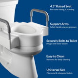 Bemis Rise 4.5" Raised Toilet Seat with Support Handles, Hinges Never Loosen, Fits Round and Elongated