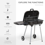 Outsunny Portable Charcoal Grill with Foldable Side Shelf and Bottom Shelf, BBQ Smoker with Wheels and Adjustable Vents on Lid for Picnic Camping Backyard Cooking, Black
