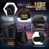 xffzroom Punching Bag for Adults, 4ft PU Leather 6 in 1 Heavy Boxing Bag Set, Punching Bag with 12oz Boxing Gloves, Hand Wraps, Hanging Bag for MMA Karate Kickboxing Muay Thai Boxing Home - Unfilled xffzroom