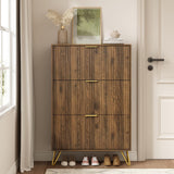 NOVAMAISON Shoe Cabinet with 3 Flip Drawer, Mid Century Shoe Cabinet Storage for Entryway Slim, Hidden Shoe Storage Cabinet, Freestanding Shoes Rack Organizer for Entryway, Walnut