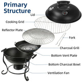 Portable Charcoal Grill with Built-In Thermometer, Adjustable Air Vent & Easy Cleanup, Portable BBQ Grill for Camping, Tailgating, Picnics and Small Backyard Cookouts, Easy-to-Carry Outdoor Grill