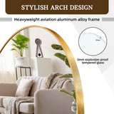 ZHUNFA 64x22 Arched Full Length Mirror Gold,Oversized Floor Standing Mirror with Rust-Resistant Aluminum Frame & Anti-Tilt Base, Modern Arched-Top Design for Bedroom, Living Room, Entryway.