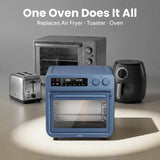 SMIRLY Digital Air Fryer Toaster Oven Combo, 27QT Convection Countertop Oven, 10-in-1 Multi-Function Fits 12" Pizza & 6 Slices of Toast, Stainless Steel, Blue