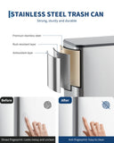 Garvee Space-Saving Bathroom Trash Can, 3.4 Gallon Small Trash Can with Soft-Close Lid, Foot Pedal & Removable Inner Bucket, Rectangular Stainless Steel Garbage Can for Home, Office, Silver