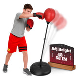 Adjustable Youth Punching Bag with Stand for Teens Ages 8–15 – 58" Reflex Boxing Training Set with Gloves & Pump, Standing Boxing Equipment