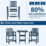 Garvee 5-Piece Outdoor Adirondack Bar Set, Patio Bar Table with 4 Bar Chairs, HDPE All-Weather Patio Bar Furniture Set with Umbrella Hole, for Balcony, Backyard, Poolside, Bistro