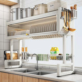 Milkshake White 3 Tier Over Sink Dish Rack Drainer with Cover - Space-Saving Organized Drying Rack for Dishes, Glasses, Bowls, Cutlery