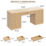 Vabches 59 Inch Fluted Computer Desk with 9 Drawers, Natural