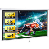 Projector Screen Pull Down 80 Inch 16:9 HD Projection Screen Folding Home Theater Portable Indoor Outdoor Movie Screen ZENY