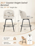 LUE BONA 26''H Swivel Bar Stools Set of 4, Counter Height Bar Stools with Backs, Lumbar Pillow and Black Metal Frames, Upholstered Modern Barstools for Kitchen Island, Linen Farbic, Linen Color
