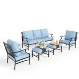 MIXPATIO 5-Piece Wrought Iron Patio Conversation Set, Blue