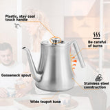 GURUDAR 68OZ/2000ML Stainless Steel Teapot with Removable Infuser, Stovetop Safe Tea Maker Water Kettle for Loose Leaf & Tea Bags, Silver