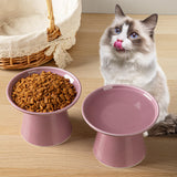 KITCHENLESTAR Ceramic Elevated Cat Bowls - 6.2 Inch Extra Wide Raised Cat Food and Water Bowl Set for Indoor Cats, Whisker-Friendly Ceramic Cat Dish for Elder Big Cats & Small Dogs,Dark Purple,2 Pack