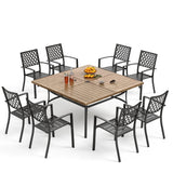 PHI VILLA 9 Pcs Outdoor Dining Set& 57.5" Wood-Like Table