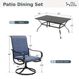 PHI VILLA Outdoor Dining Set for 6, Swivel Mesh Chairs & Metal Table, Blue