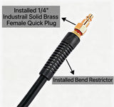 SYXQT Hybrid Air Hose 1/4-Inch x 25FT,Air Compressor Hose 300 PSI Heavy Duty,Lightweight,Kink Resistant,All-Weather Flexibility with 1/4-Inch Industrial Air Fittings and Bend Restrictors,Black
