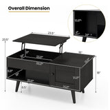 GIANTEX Lift Top Coffee Table, Modern Cocktail Table with Hidden Compartment, Open Shelf & Cabinet, Wooden Flip Top Center Table, Pull up Coffee Table for Home Office, Living Room (Black)