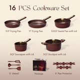 CAROTE Pots and Pans Set Nonstick, 16pcs Cookware Set Nonstick Non-Toxic & PFOA&PFOS-Free, Dishwasher, RV/Camping Cookware Set, Cooking Pots with Lids,Wine Red