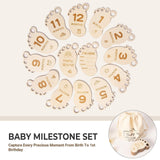 DegoCyhton Monthly Milestone Signs, Wooden baby monthly milestone Cards, Birth Announcement Sign for New Baby, Hello World Newborn Sign, 0-12 Months Newborn Photo Prop, with Drawstring Canvas Bag