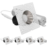 LUXRITE 1-Inch LED Trimless Recessed Spotlight with Nickel Reflector Trim Replacement 10W, 850LM, 2700K-5000K 60° Beam Angle, Dimmable, Push-n-Lock, CRI90, Damp & IC Rated, ETL White + Nickel (4 Pack)