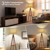 Rnyloas Boho Rattan Floor Lamp with Shelf & Bulb Included, Wicker Tripod Floor Lamp 3 Color Temperatures, Wood Rustic Tall Lamps with Foot Switch, Walnut Boho Standing Lamps for Living Room Bedroom