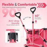 Sekey Pink Collapsible Foldable Wagon with 330lbs Weight Capacity, Heavy Duty Folding Wagon Cart with Big All-Terrain Wheels & Drink Holders. Pink