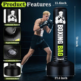 Freestanding Punching Bag for Adults Teens, 70'' Heavy Boxing Bag with Stand with Gloves, Pump and Jump Rope, Women Men Standing Kickboxing Bag for MMA Training Muay Thai Fitness Karate Home Gym