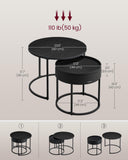 VASAGLE Round Coffee Tables, Set of 2 Nesting Tables, Hidden Storage
