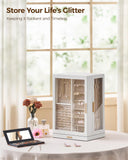 Glimmloop 360° Rotating Jewelry Box with 9 Drawers, Spacious Vertical Jewelry Organizer with Glass Window, Jewelry Storage Case, Dustproof & Moisture-resistant Design, White