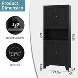 XIUSVON 69" Tall Metal Pantry Cabinet with Microwave Stand,Microwave Storage Cabinet with 4 Doors & 3 Adjustable Shelves for Kitchen (4doors-Black, 13.78" D x 27.54" W x 68.9" H)