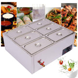 6 Pan Commercial Food Warmer Electric Food Steamer Countertop Adjustable Buffet Server Food Warming Tray Stainless Steel Chafing Dishes Table Steamer Soup Station 850W 110V (6-Pan)